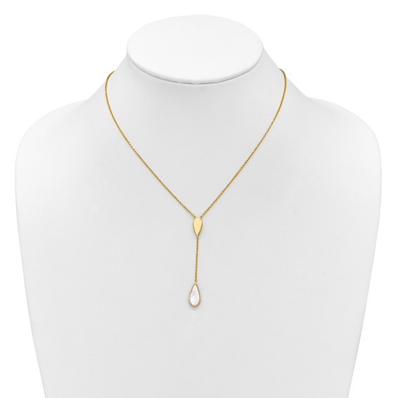 Herco 14K Polished Fancy Mother of Pearl Teardrop Lariat 16.5 Inch with 2 Inch Extension Necklace