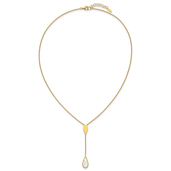 Herco 14K Polished Fancy Mother of Pearl Teardrop Lariat 16.5 Inch with 2 Inch Extension Necklace