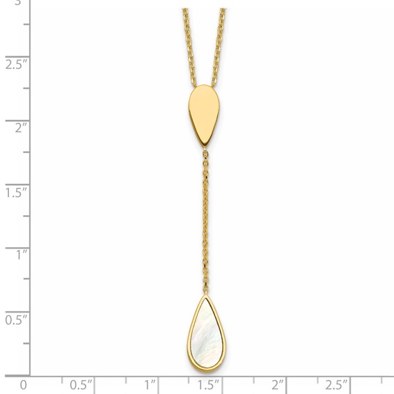 Herco 14K Polished Fancy Mother of Pearl Teardrop Lariat 16.5 Inch with 2 Inch Extension Necklace