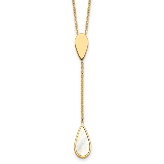 Herco 14K Polished Fancy Mother of Pearl Teardrop Lariat 16.5 Inch with 2 Inch Extension Necklace