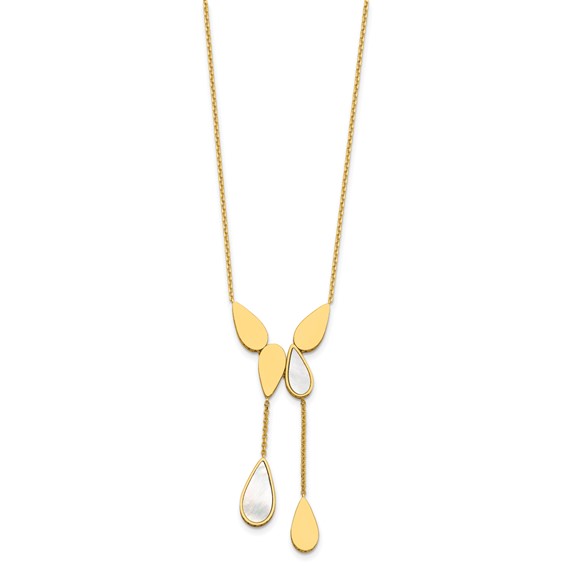Herco 14K Polished Fancy Mother of Pearl Multi Teardrop Lariat 16.5 Inch with 2 Inch Extension Necklace