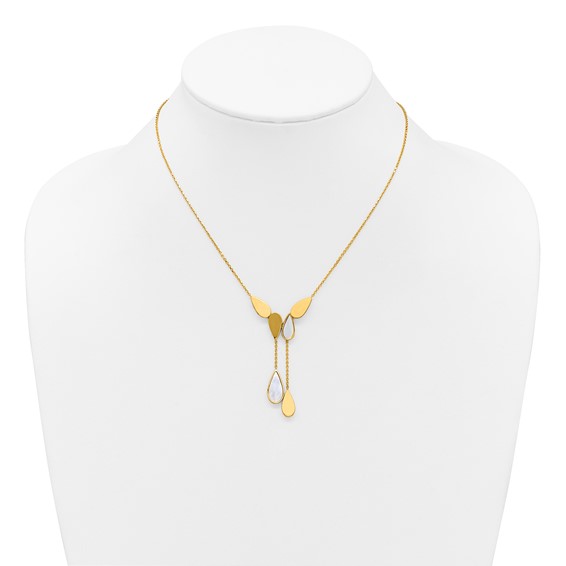 Herco 14K Polished Fancy Mother of Pearl Multi Teardrop Lariat 16.5 Inch with 2 Inch Extension Necklace