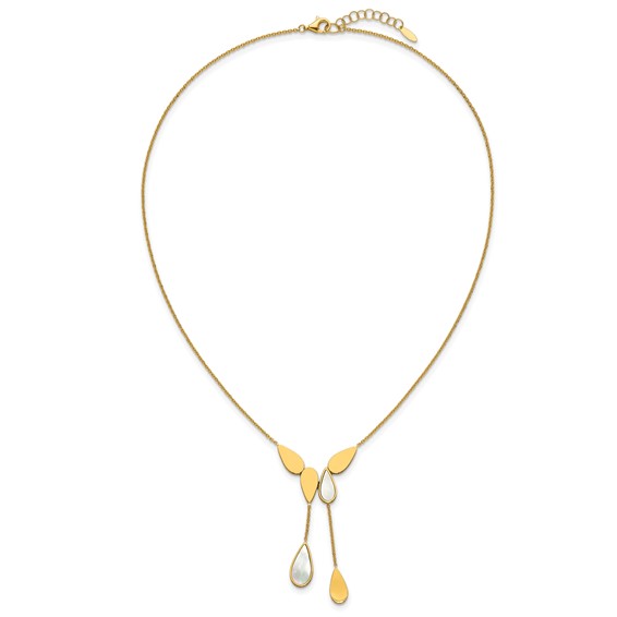Herco 14K Polished Fancy Mother of Pearl Multi Teardrop Lariat 16.5 Inch with 2 Inch Extension Necklace