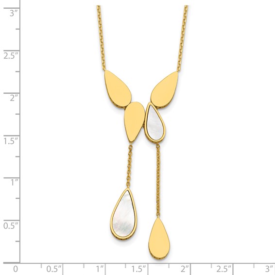 Herco 14K Polished Fancy Mother of Pearl Multi Teardrop Lariat 16.5 Inch with 2 Inch Extension Necklace