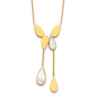Herco 14K Polished Fancy Mother of Pearl Multi Teardrop Lariat 16.5 Inch with 2 Inch Extension Necklace