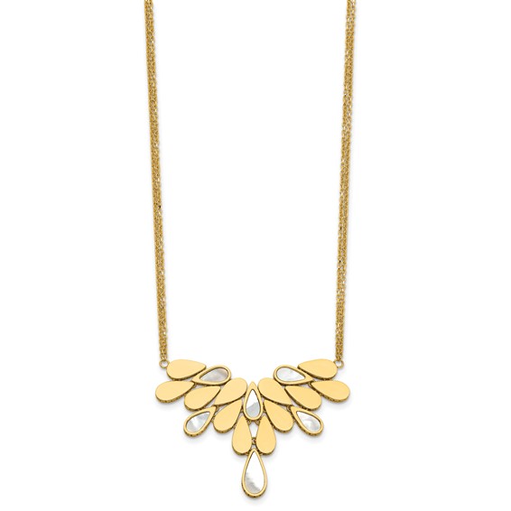 Herco 14K Polished Fancy 2-Strand Mother of Pearl Teardrops 16.5 Inch with 2 Inch Extension Necklace