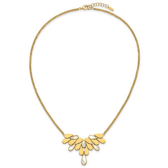 Herco 14K Polished Fancy 2-Strand Mother of Pearl Teardrops 16.5 Inch with 2 Inch Extension Necklace