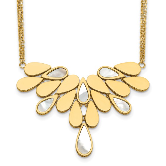 Herco 14K Polished Fancy 2-Strand Mother of Pearl Teardrops 16.5 Inch with 2 Inch Extension Necklace