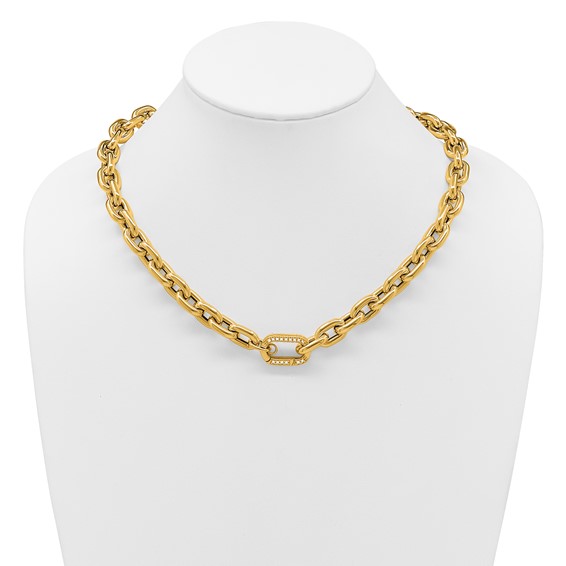 Herco 14K Polished Fancy CZ 11.0mm Cable Link 20 Inch Necklace