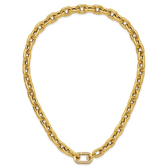 Herco 14K Polished Fancy CZ 11.0mm Cable Link 20 Inch Necklace