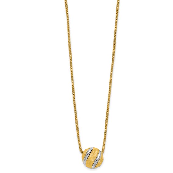 Herco 14K with White Rhodium and Textured Circle 17 Inch with 1 Inch Extension Necklace