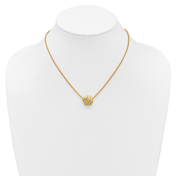 Herco 14K with White Rhodium and Textured Circle 17 Inch with 1 Inch Extension Necklace