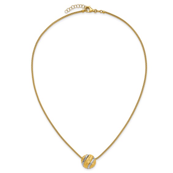 Herco 14K with White Rhodium and Textured Circle 17 Inch with 1 Inch Extension Necklace