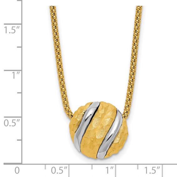 Herco 14K with White Rhodium and Textured Circle 17 Inch with 1 Inch Extension Necklace