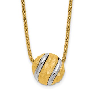 Herco 14K with White Rhodium and Textured Circle 17 Inch with 1 Inch Extension Necklace