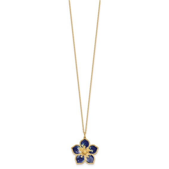 Herco 14K Polished Textured and Enameled Flower 16 Inch with 2 Inch Extension Necklace