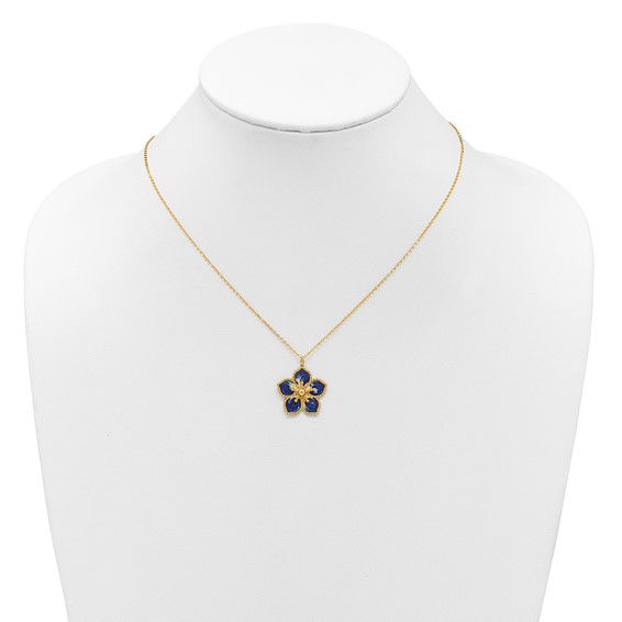 Herco 14K Polished Textured and Enameled Flower 16 Inch with 2 Inch Extension Necklace