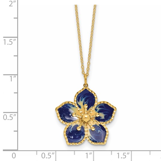Herco 14K Polished Textured and Enameled Flower 16 Inch with 2 Inch Extension Necklace