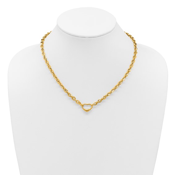 Herco 14K Polished Fancy Heart Clasp Cable Link 18 Inch Necklace