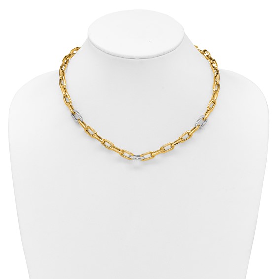 Herco 14K Two-tone Polished Diamond 8.0mm Link 18 Inch Necklace