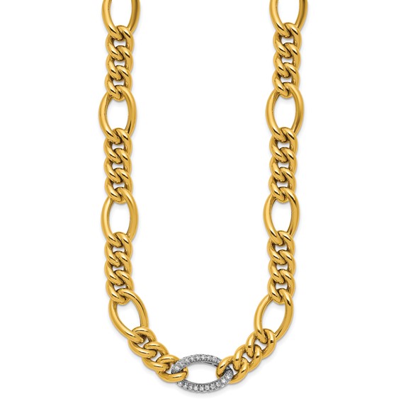 Herco 14K Two-tone Polished Fancy Diamond Figaro Link 18in Necklace