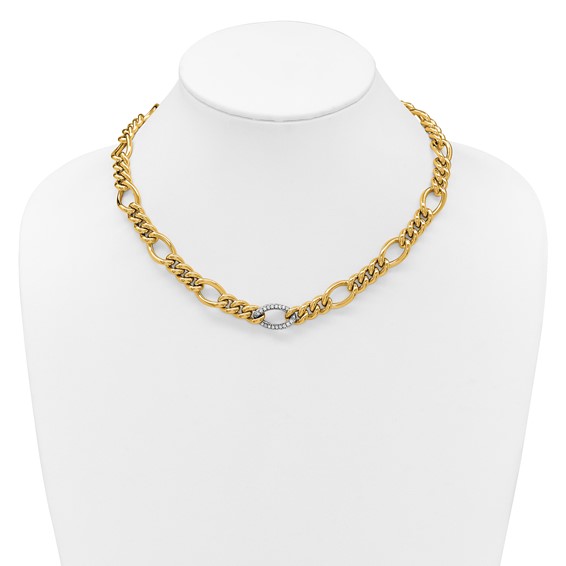 Herco 14K Two-tone Polished Fancy Diamond Figaro Link 18in Necklace