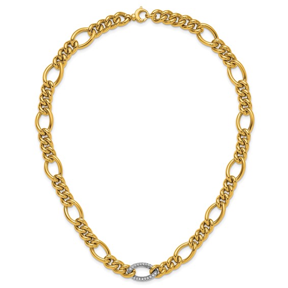 Herco 14K Two-tone Polished Fancy Diamond Figaro Link 18in Necklace