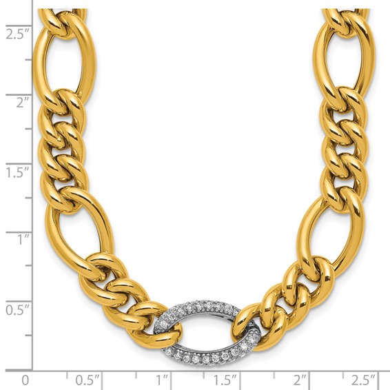 Herco 14K Two-tone Polished Fancy Diamond Figaro Link 18in Necklace