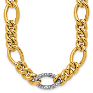Herco 14K Two-tone Polished Fancy Diamond Figaro Link 18in Necklace