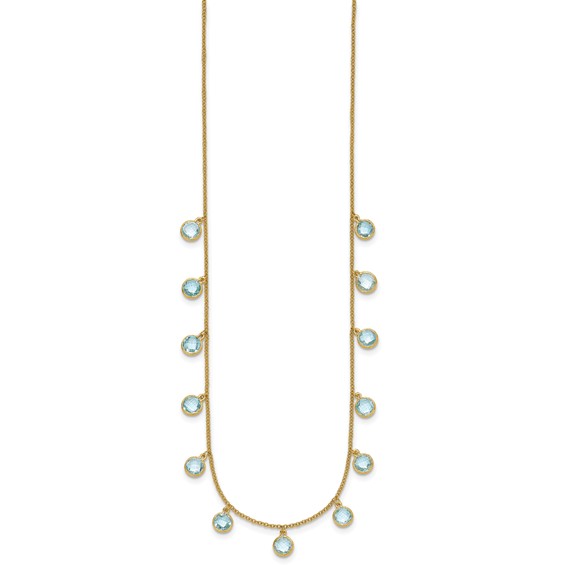 Herco 14K Polished and Textured Dangling Blue Topaz 16.5in Necklace
