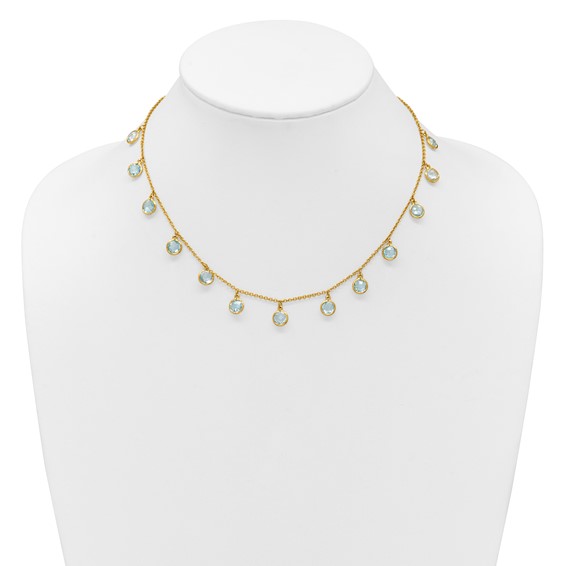 Herco 14K Polished and Textured Dangling Blue Topaz 16.5in Necklace