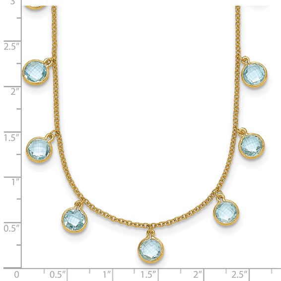 Herco 14K Polished and Textured Dangling Blue Topaz 16.5in Necklace