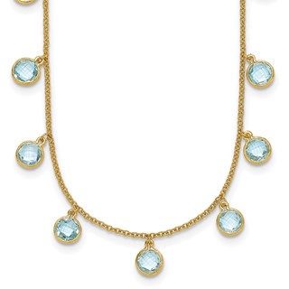 Herco 14K Polished and Textured Dangling Blue Topaz 16.5in Necklace