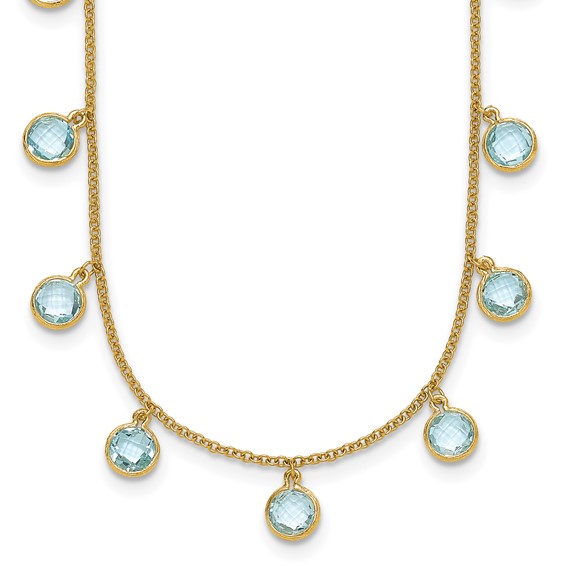 Herco 14K Polished and Textured Dangling Blue Topaz 16.5in Necklace