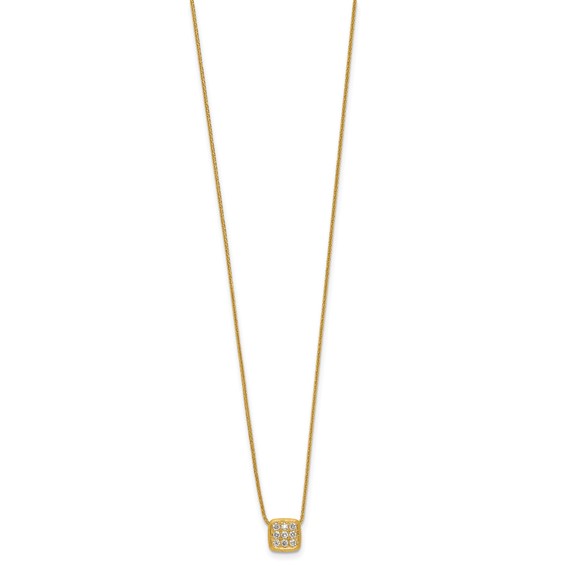 Herco 14K Polished and Textured Diamond Square 16.25 Inch with 1.5 Inch Extension Necklace