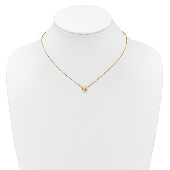 Herco 14K Polished and Textured Diamond Square 16.25 Inch with 1.5 Inch Extension Necklace