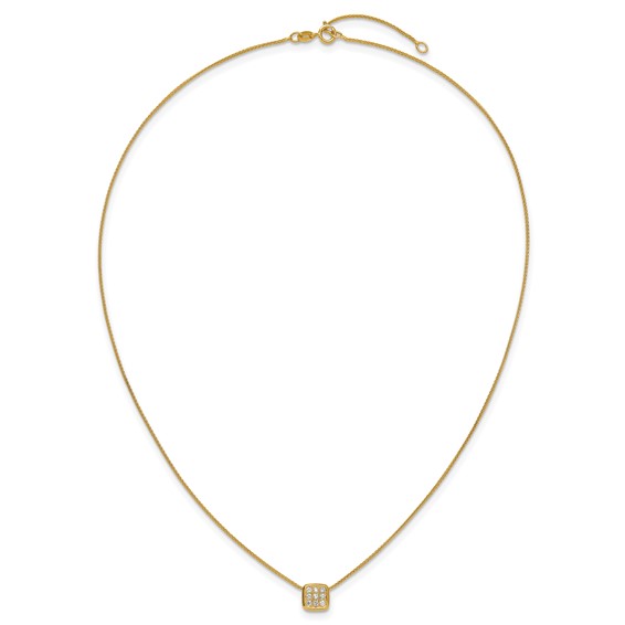 Herco 14K Polished and Textured Diamond Square 16.25 Inch with 1.5 Inch Extension Necklace
