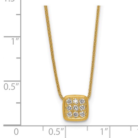 Herco 14K Polished and Textured Diamond Square 16.25 Inch with 1.5 Inch Extension Necklace