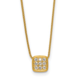 Herco 14K Polished and Textured Diamond Square 16.25 Inch with 1.5 Inch Extension Necklace