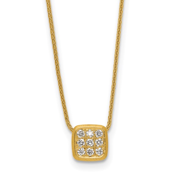 Herco 14K Polished and Textured Diamond Square 16.25 Inch with 1.5 Inch Extension Necklace