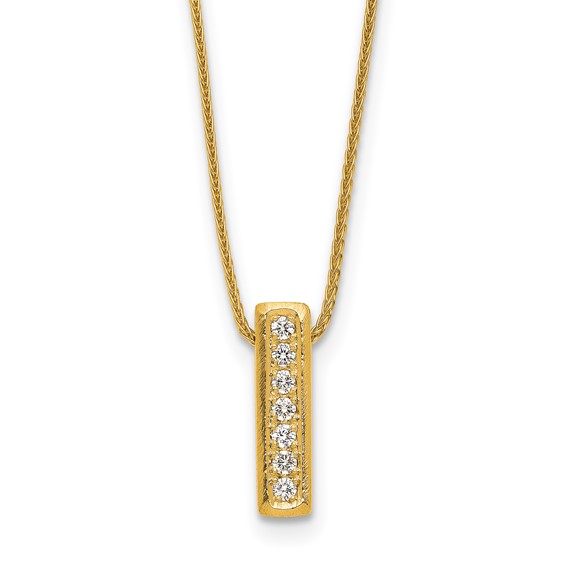 Herco 14K Polished and Textured Diamond Bar 16.25 Inch with 1.5 Inch Extension Necklace