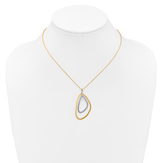 Herco 14K Two-tone Polished Satin Fancy Diamond 16.25 Inch with 1.5 Inch Extension Necklace