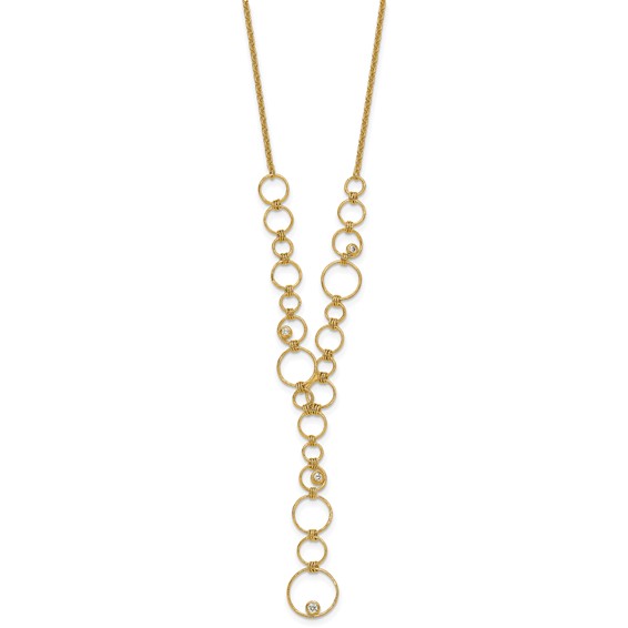 Herco 14K Polished and Textured Fancy Dia Circles 16.5in Necklace