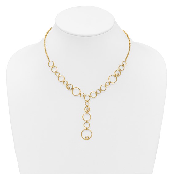 Herco 14K Polished and Textured Fancy Dia Circles 16.5in Necklace