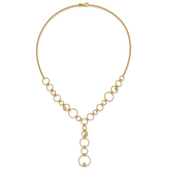 Herco 14K Polished and Textured Fancy Dia Circles 16.5in Necklace