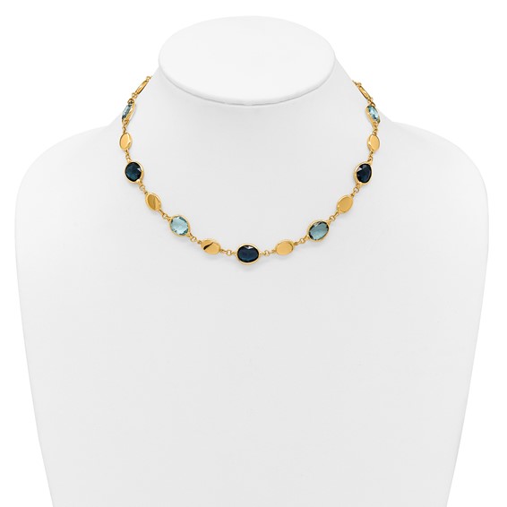 Herco 14K Sky/London Blue Topaz and Polished Ovals 16 Inch with 2 Inch Extension Necklace