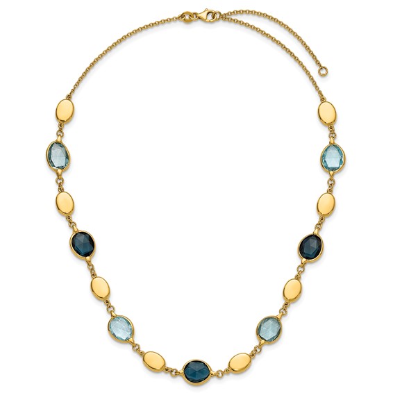 Herco 14K Sky/London Blue Topaz and Polished Ovals 16 Inch with 2 Inch Extension Necklace