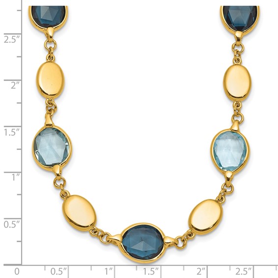 Herco 14K Sky/London Blue Topaz and Polished Ovals 16 Inch with 2 Inch Extension Necklace
