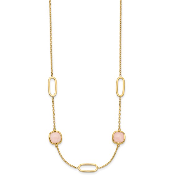 Herco 14K Polished Fancy Pink Opal and Ovals 16 Inch with 2 Inch Extension Necklace