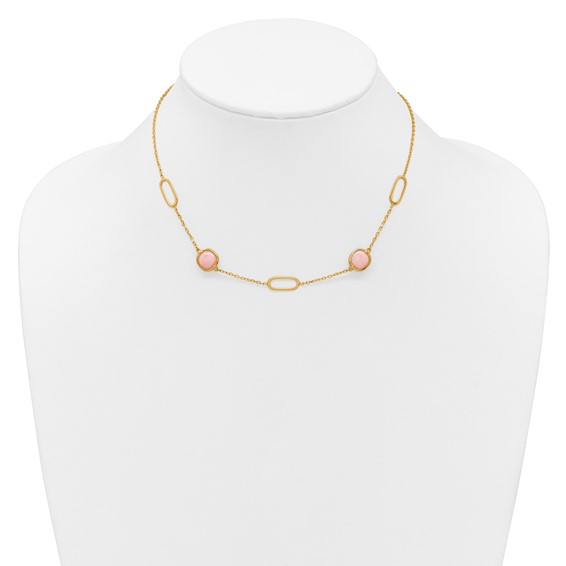 Herco 14K Polished Fancy Pink Opal and Ovals 16 Inch with 2 Inch Extension Necklace